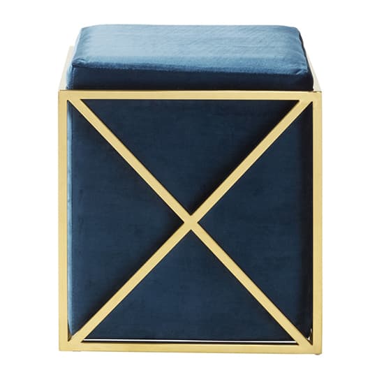 Geokin Velvet Accent Stool In Blue With Gold Frame_2