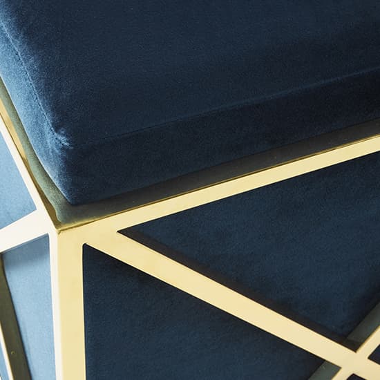 Geokin Velvet Accent Stool In Blue With Gold Frame_3