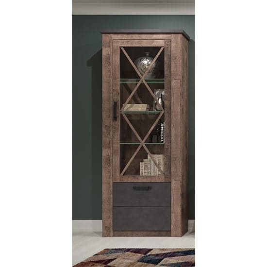 Gerald LED Tall Wooden Display Cabinet In Matera And Brown Oak_2