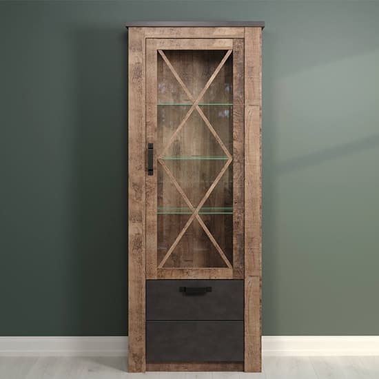 Gerald LED Tall Wooden Display Cabinet In Matera And Brown Oak_3