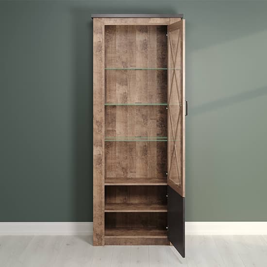 Gerald LED Tall Wooden Display Cabinet In Matera And Brown Oak_4