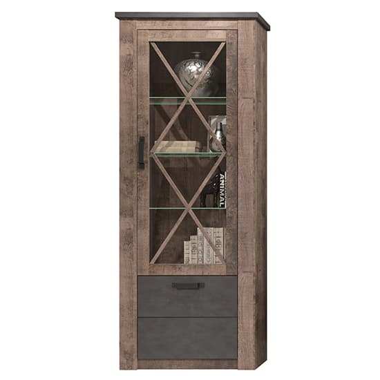 Gerald LED Tall Wooden Display Cabinet In Matera And Brown Oak_5