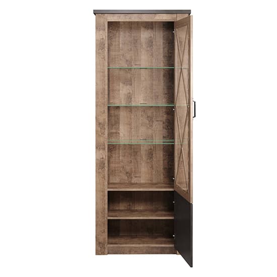 Gerald LED Tall Wooden Display Cabinet In Matera And Brown Oak_6