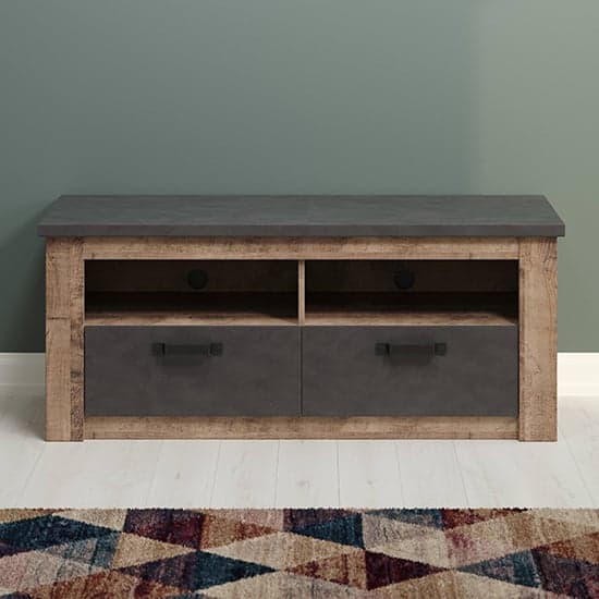 Gerald LED Wooden 2 Drawers TV Stand In Matera And Brown Oak_2