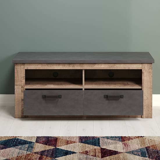 Gerald LED Wooden 2 Drawers TV Stand In Matera And Brown Oak_3