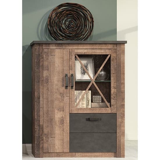 Gerald LED Wooden Display Cabinet In Matera And Brown Oak_2