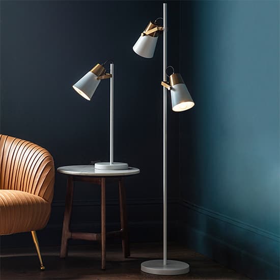 Gerik 2 Lights Floor Lamp In White And Aged Brass_2
