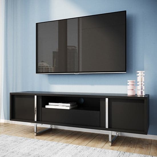 Getxo Wooden TV Stand With 2 Doors And 1 Drawer In Black_1