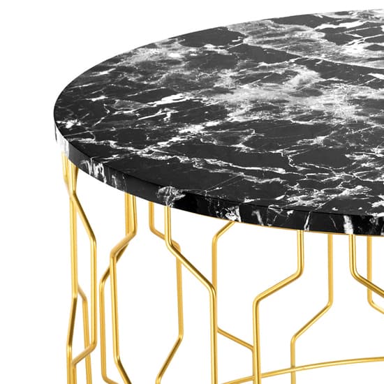 Greco Round Black Marble Effect Coffee Table With Gold Frame