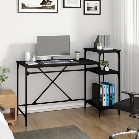 Gia Wooden Computer Desk Large With Shelves In Black_2