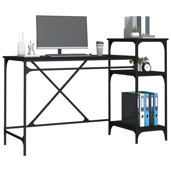 Gia Wooden Computer Desk Large With Shelves In Black_4