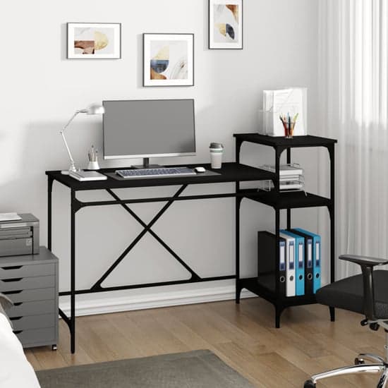 Gia Wooden Computer Desk Large With Shelves In Black_1