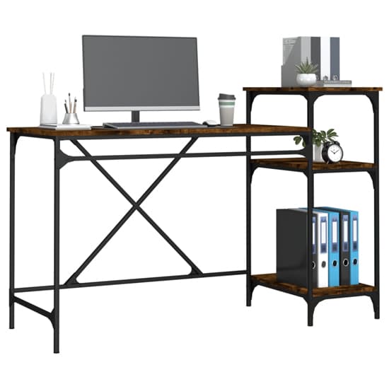 Gia Wooden Computer Desk Large With Shelves In Smoked Oak_4