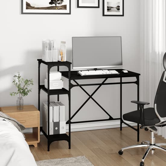 Gia Wooden Computer Desk Small With Shelves In Black_2