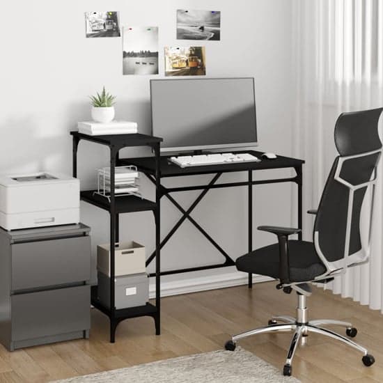 Gia Wooden Computer Desk Small With Shelves In Black_1