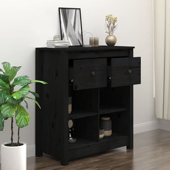 Giles Pine Wood Sideboard With 2 Drawers In Black_2