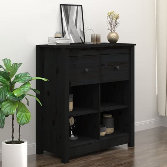 Giles Pine Wood Sideboard With 2 Drawers In Black_1