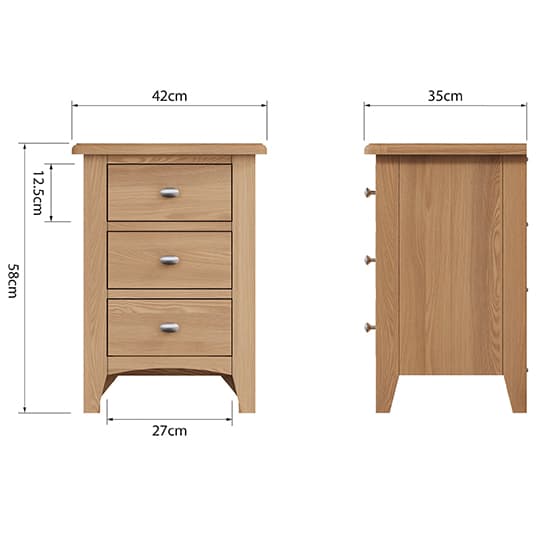 Gilford Wooden 3 Drawers Bedside Cabinet In Light Oak_6