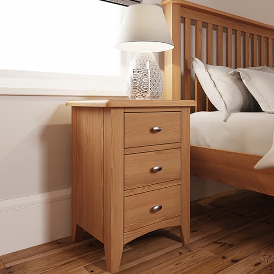 Gilford Wooden 3 Drawers Bedside Cabinet In Light Oak_1