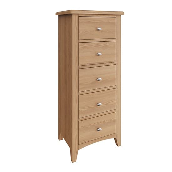 Gilford Narrow Wooden Chest Of 5 Drawers In Light Oak_2