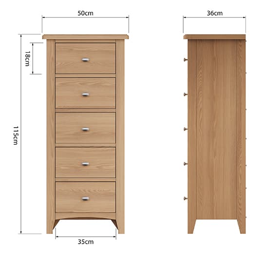 Gilford Narrow Wooden Chest Of 5 Drawers In Light Oak_6