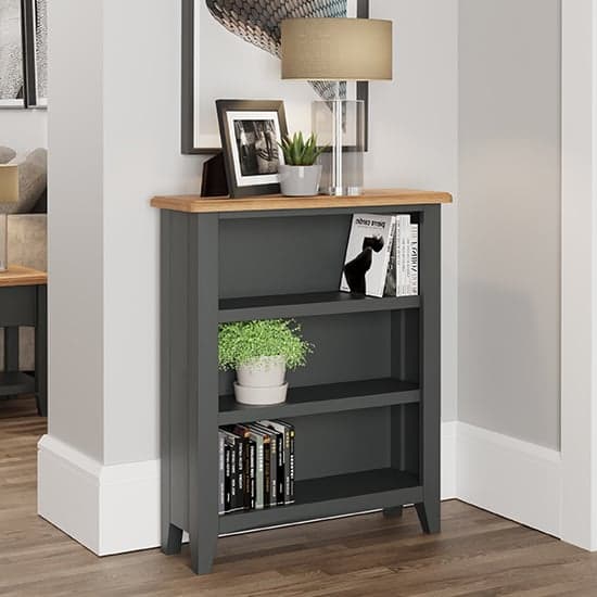Gilford Wide Wooden Small Bookcase In Grey_1