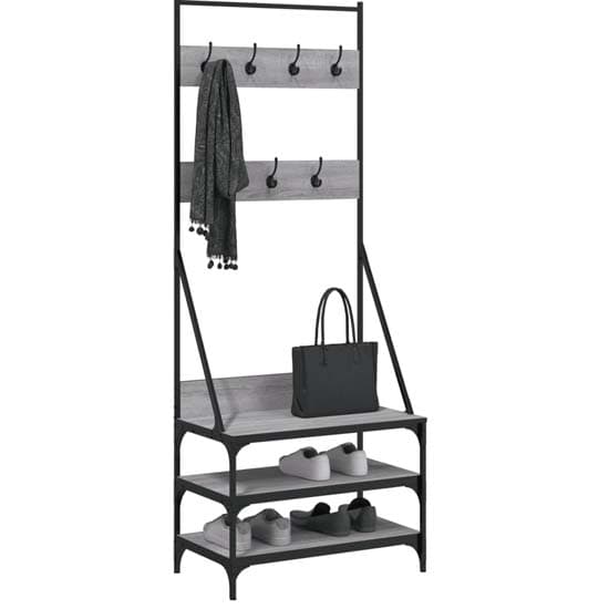 Gilford Wooden Clothes Rack With Shoe Storage In Grey Sonoma Oak_3