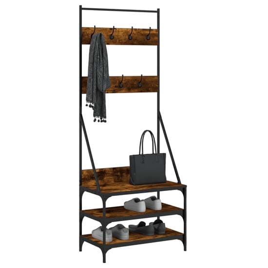 Gilford Wooden Clothes Rack With Shoe Storage In Smoked Oak_3
