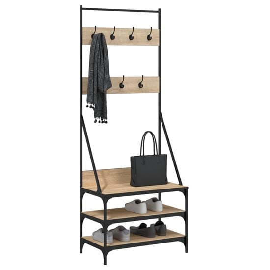 Gilford Wooden Clothes Rack With Shoe Storage In Sonoma Oak_3