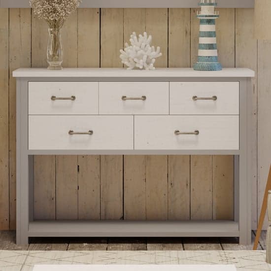 Gilford Wooden Console Table With 5 Drawers In Grey_1
