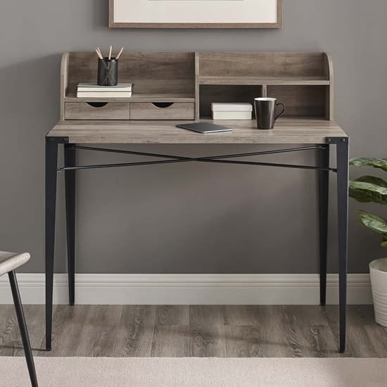 Gilford Wooden Laptop Desk With Hutch Industrial In Grey Wash Furniture in Fashion