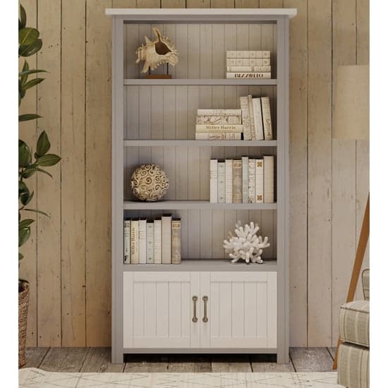Gilford Wooden Large Open Bookcase With 2 Doors In Grey_1