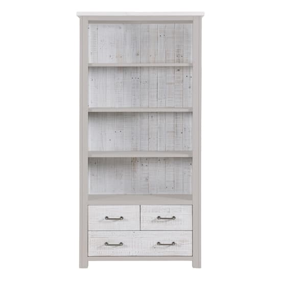 Gilford Wooden Large Open Bookcase With 3 Drawers In Grey_2