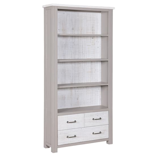 Gilford Wooden Large Open Bookcase With 3 Drawers In Grey_3