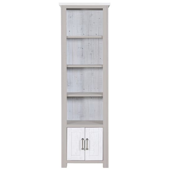 Gilford Wooden Open Bookcase Narrow With 2 Doors In Grey_2