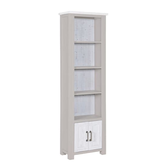 Gilford Wooden Open Bookcase Narrow With 2 Doors In Grey_3