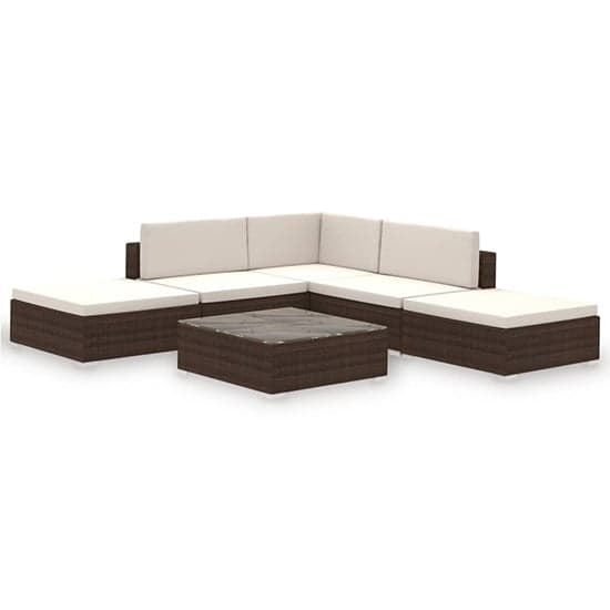 Gili Rattan 6 Piece Garden Lounge Set With Cushions In Brown_2