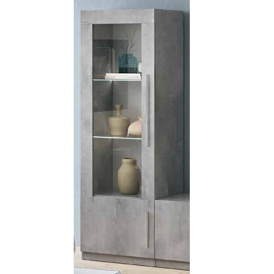 Gilon High Gloss Display Cabinet 1 Door In Grey With LED_1
