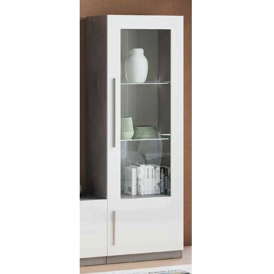 Gilon Gloss Display Cabinet 1 Door In White And Grey With LED_1