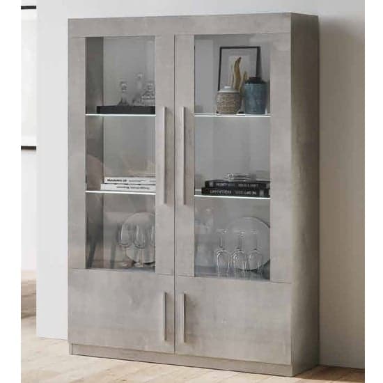 Gilon High Gloss Display Cabinet 2 Doors In Grey With LED_1