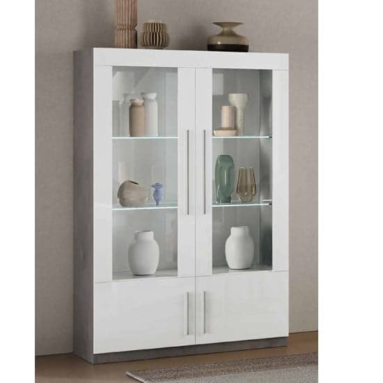 Gilon Gloss Display Cabinet 2 Doors In White And Grey With LED_1