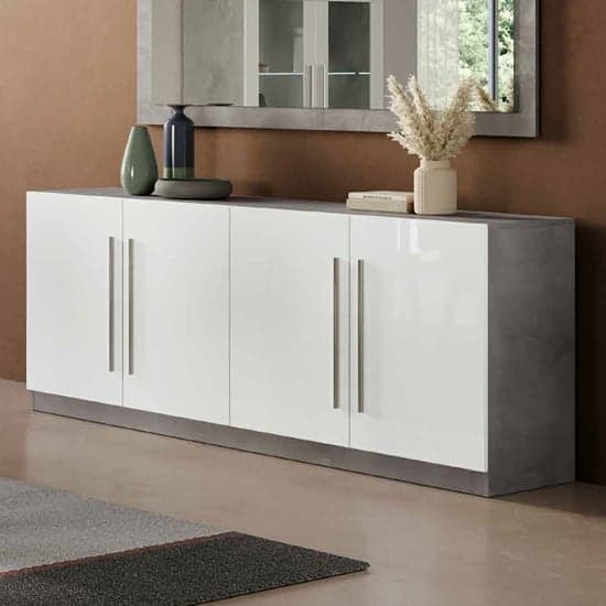 Gilon High Gloss Sideboard 4 Doors In White And Grey_1