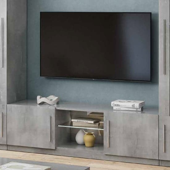 Gilon High Gloss TV Stand 2 Doors In Grey With LED_1