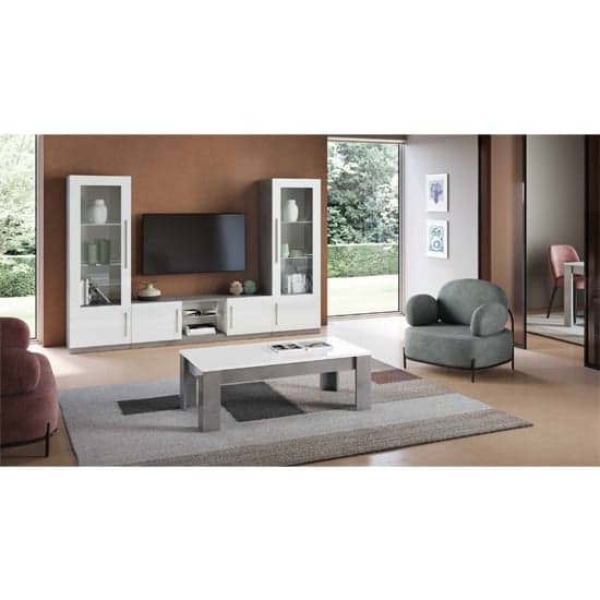 Gilon High Gloss TV Stand 2 Doors In White And Grey With LED_2