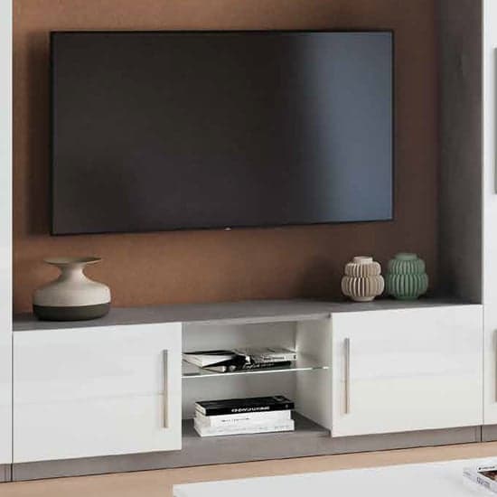 Gilon High Gloss TV Stand 2 Doors In White And Grey With LED_1