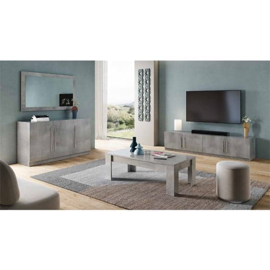 Gilon High Gloss TV Stand 4 Doors In Grey Marble Effect_2