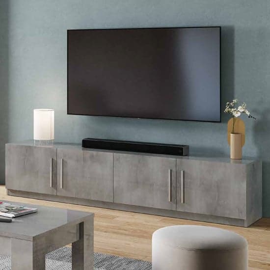 Gilon High Gloss TV Stand 4 Doors In Grey Marble Effect_1