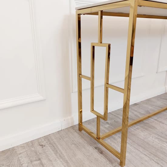 Gilroy Polar White Sintered Top Console Table With Gold Frame_3