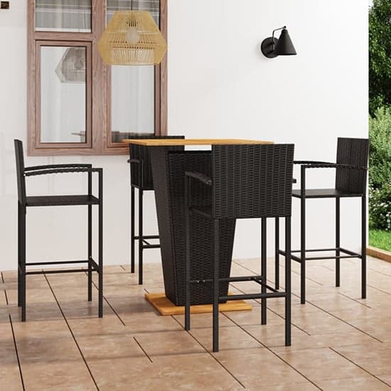 Gioia Outdoor Wooden And Rattan Bar Table With 4 Stool In Black_1