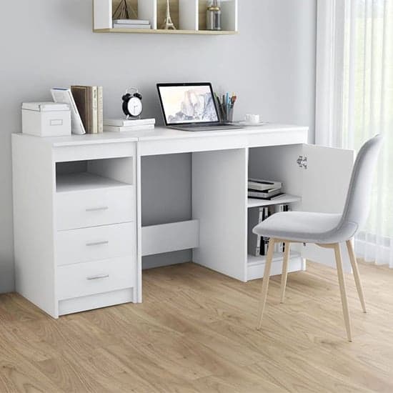 Giolla Wooden Computer Desk With 1 Door 3 Drawers In White_2